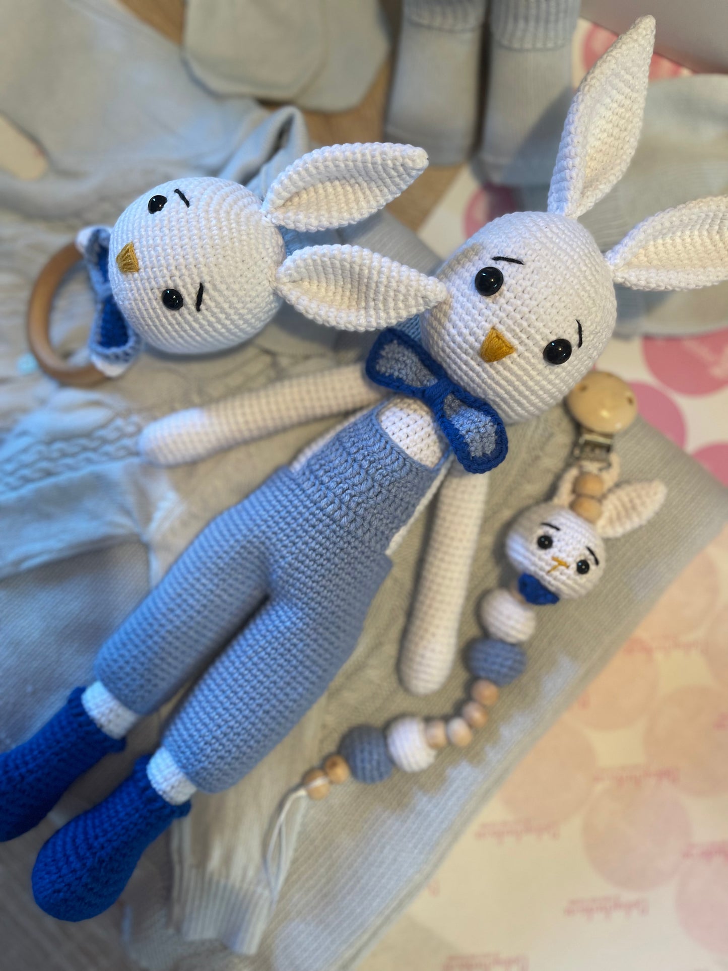 Knitted rabbit toy set